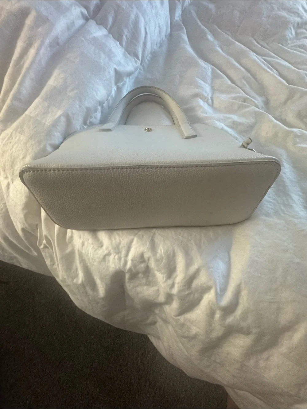 Tommy Hilfiger White Pebbled Leather Dome Satchel Crossbody Bag Gold TH